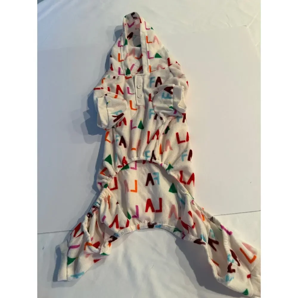 Christmas Fa La La Fleece Dog Pajamas with Hood - Fits 16-18 lbs